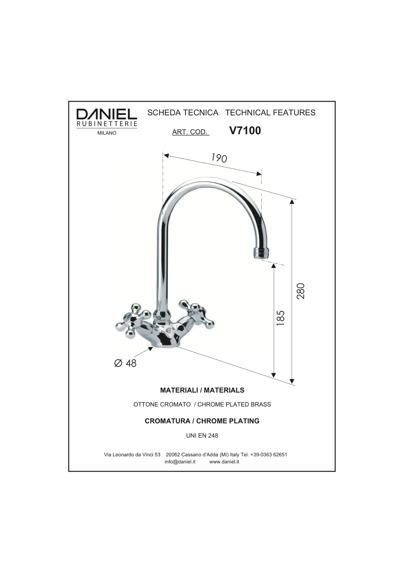 Miscelatore monoforo lavello canna ombrello Daniel Revival V7100