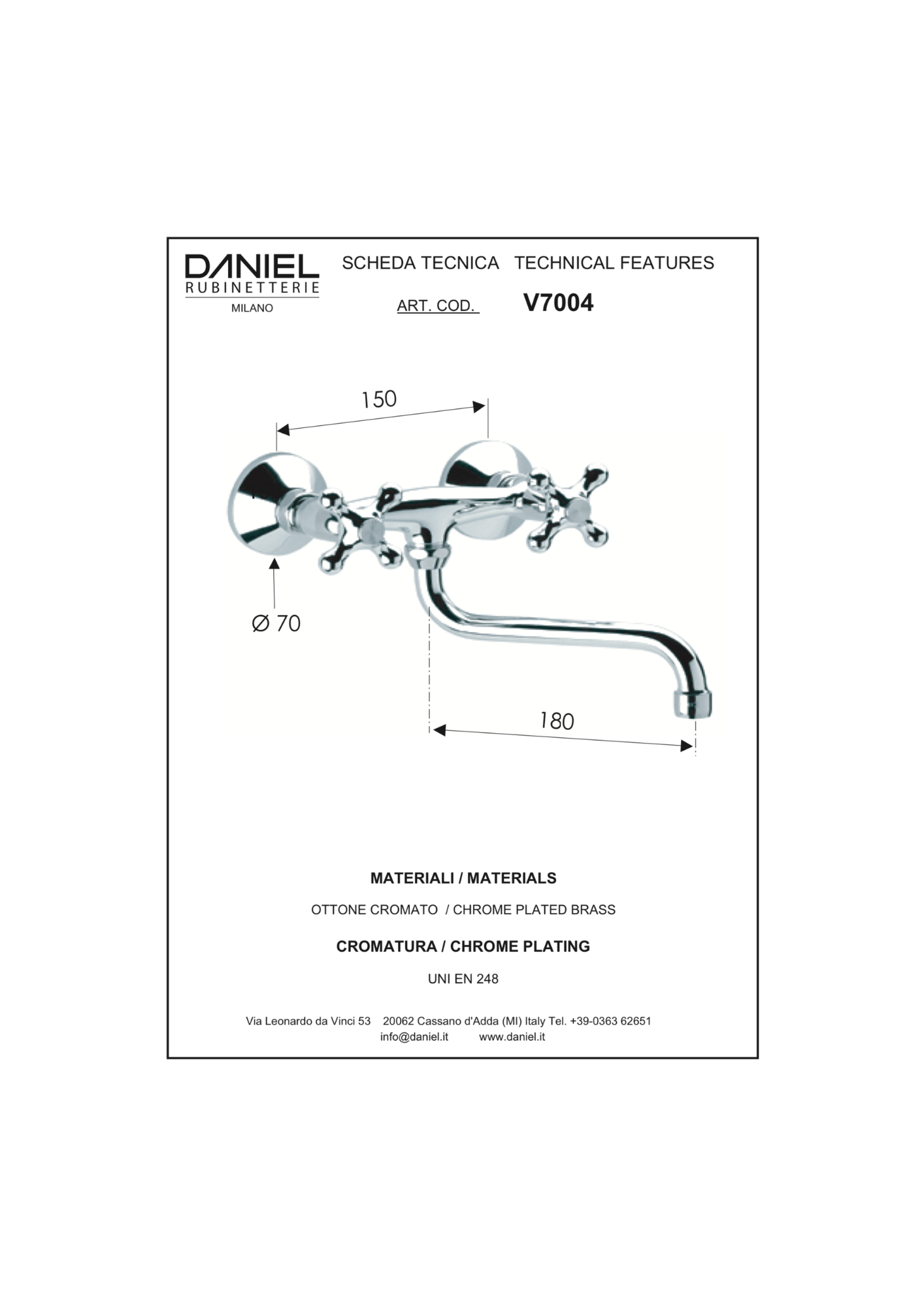 Gruppo miscelatore lavello a parete Daniel serie Revival V7004
