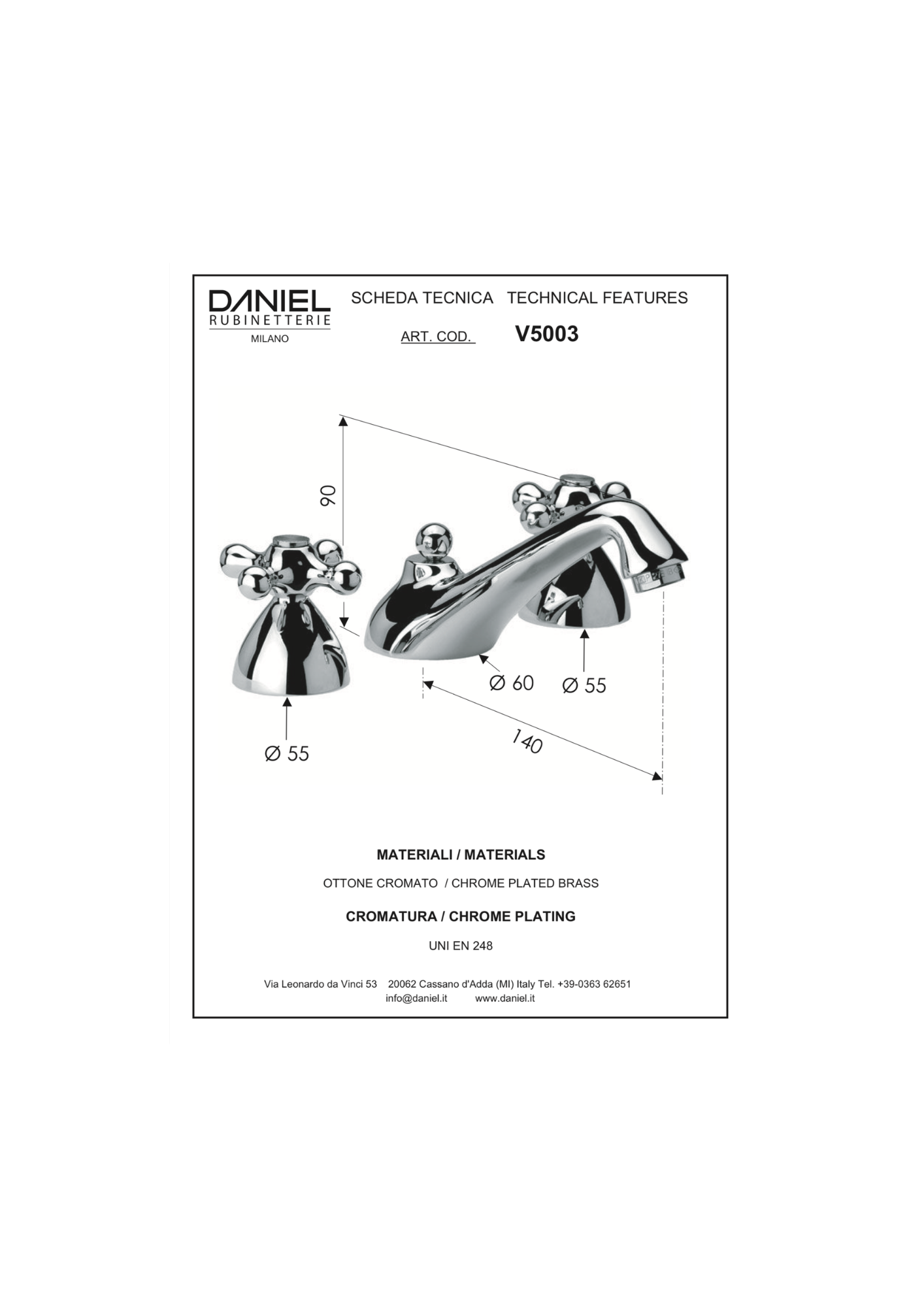 Batteria lavabo 3 fori canna bassa Daniel Revival V5003