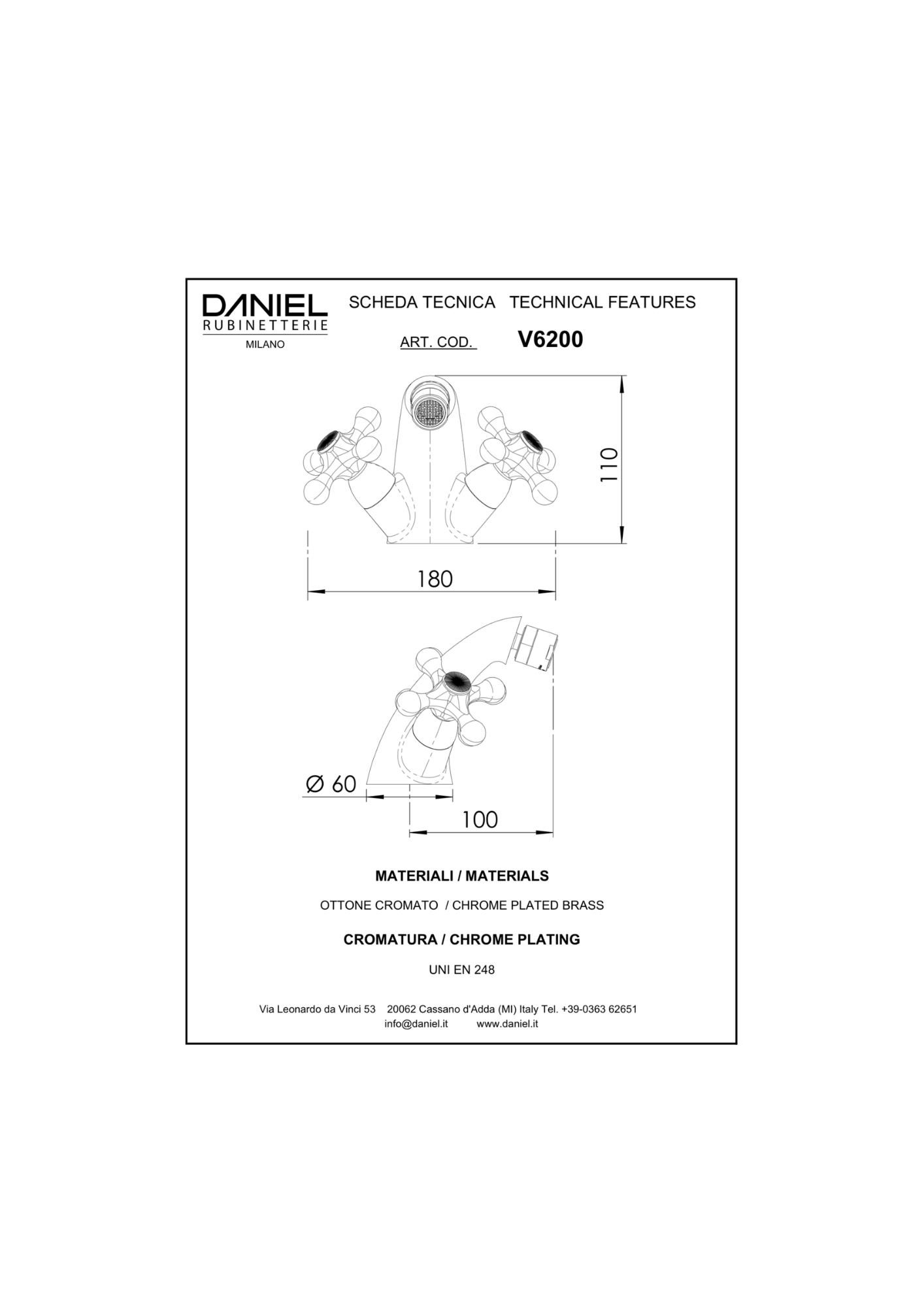 Miscelatore monoforo bidet Daniel Revival V6200
