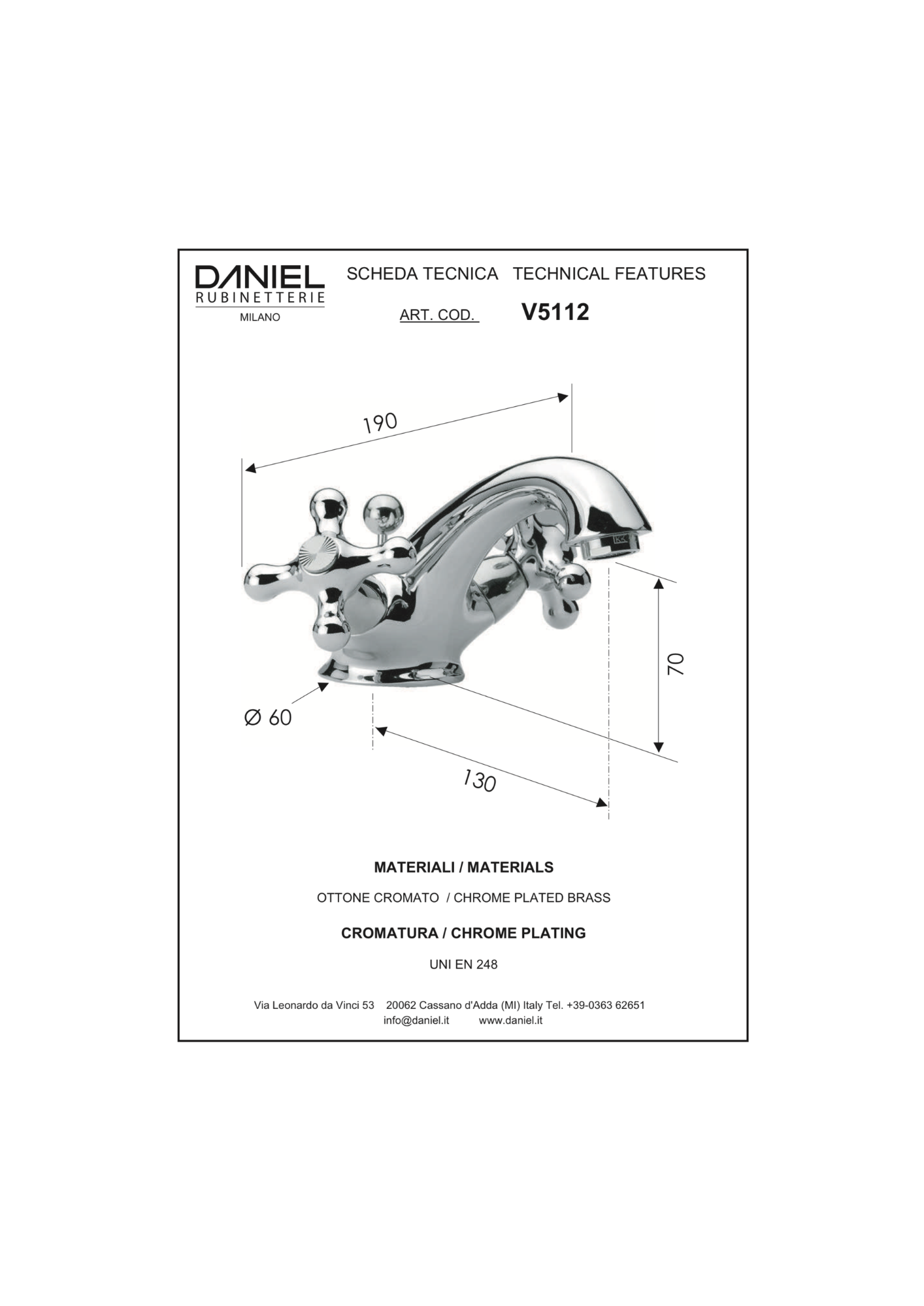 Miscelatore monoforo lavabo Daniel Revival V5112