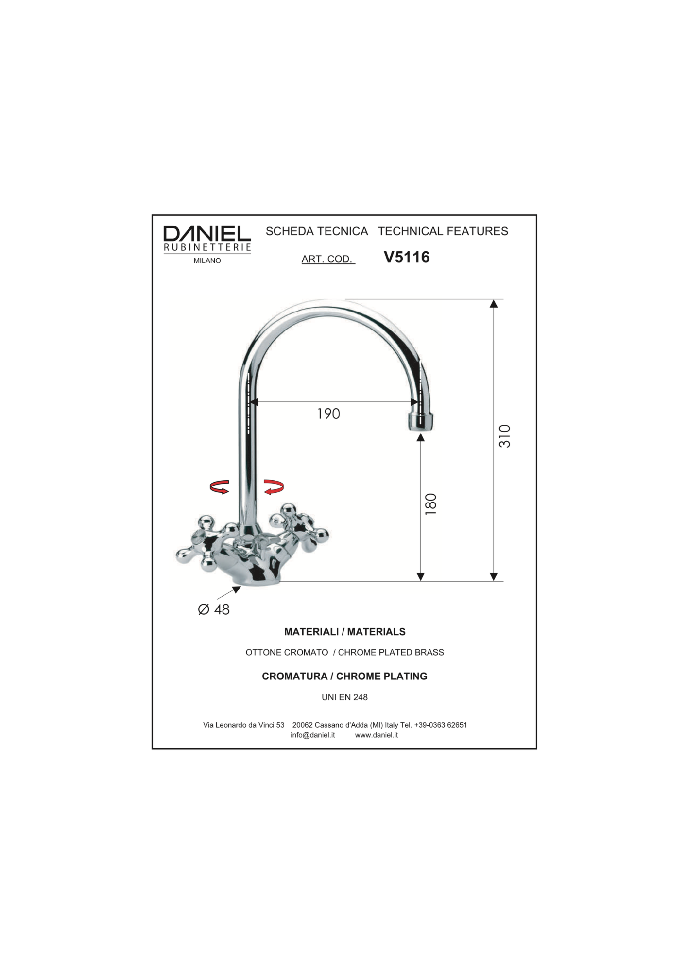 Miscelatore monoforo lavabo Daniel Revival V5116