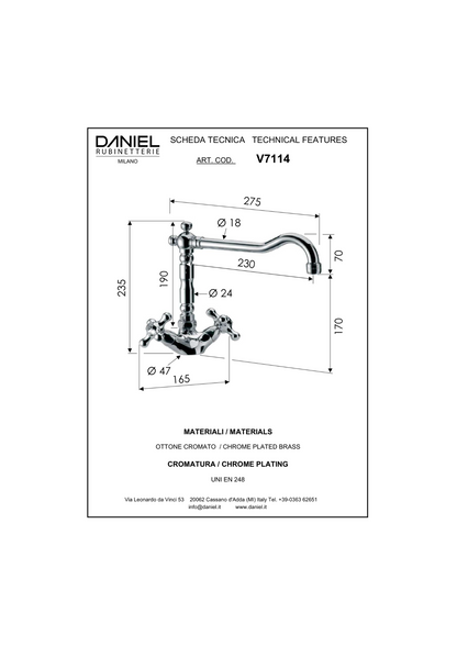 Miscelatore monoforo lavello canna antica Daniel Revival V7114