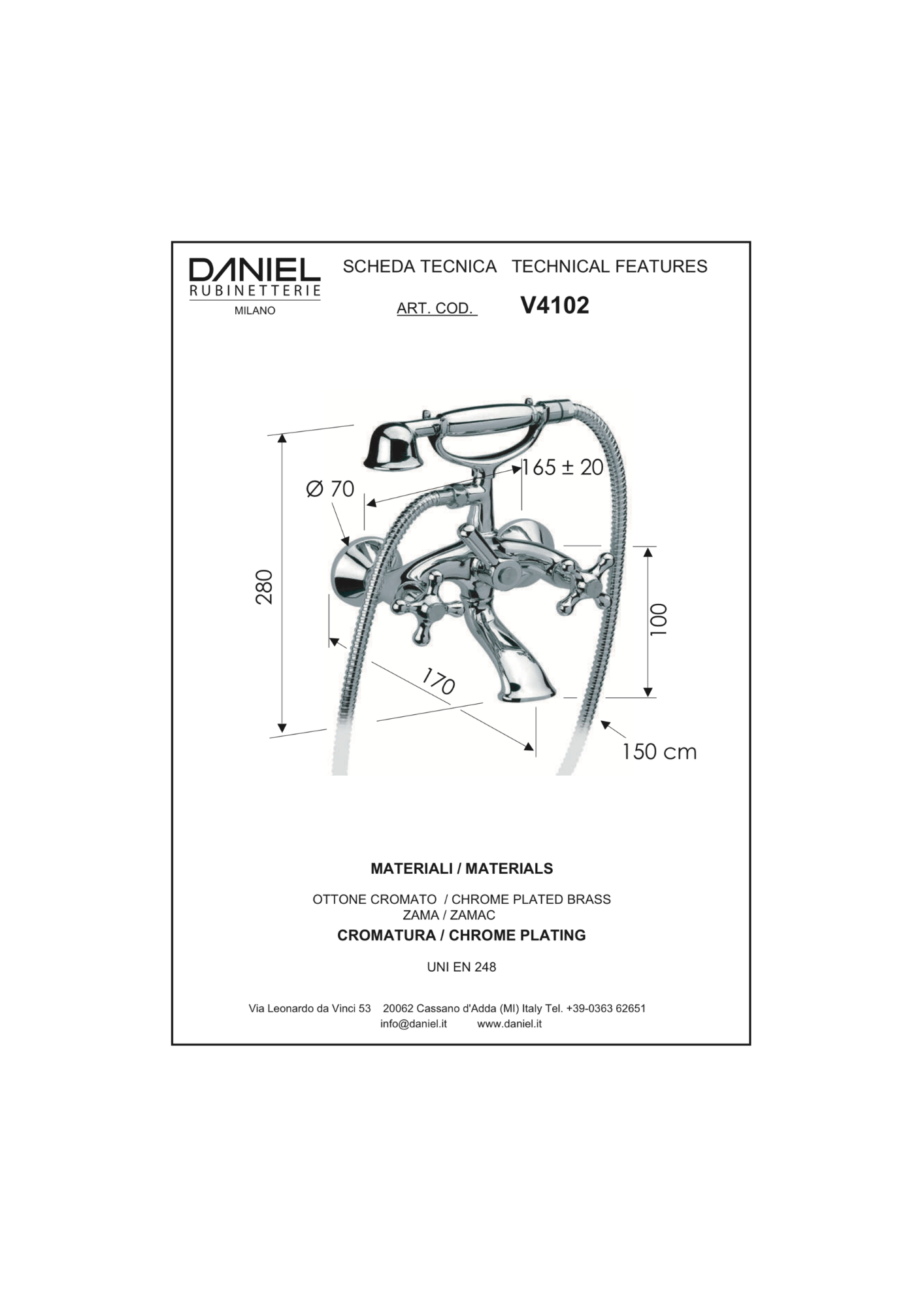 Miscelatore gruppo vasca Daniel Revival V4102